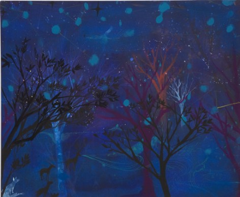 Trees in a Night Forest and Blue Stars par Miki Mochizuka Ito - 2007. Lien sur l'image.