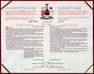 Proclamation royale de la Constitution canadienne de 1982.