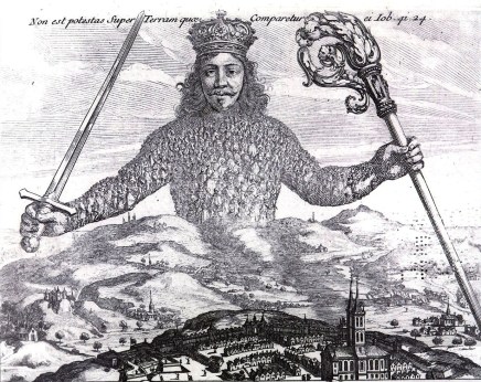 Fragment de la gravure de Abraham Bosse pour l'édition originale de «Léviathan» (1651) de Thomas Hobbes (1588 – 1679). Le corps de l'État, le corps de Léviathan, semble vêtu d'une cotte de maille. En réalité, quand on regarde de près, ces 