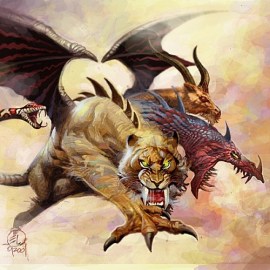 On dit que la Chimère pouvait, d'un simple souffle, faire jaillir le feu et les flammes de ses entrailles et tout embraser sur son passage. ( El Chimera par elshazam. )