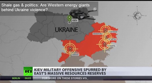 Gisements de gaz de schiste (shale) dans l'Est de l'Ukraine. Saisie d'écran, Russia Today, 17 mai 2014.
