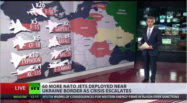 Au 30 avril 2014, l'Otan envoie 60 chasseurs bombariders de plus aux fontières de la Russie et de l'Ukraine. En date, des chasseurs-bombardiers de l'Otan (Nato) se trouvent maintenant en Roumanie, en Estonie, en Pologne, en Lithuanie, prêts à entrer en action, ..