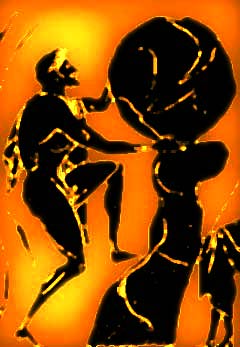 Sisyphe semblant être en voie de faire basculer son rocher de l'autre côté ..