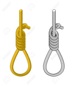 Noeuds de pendu, un jaune, un gris